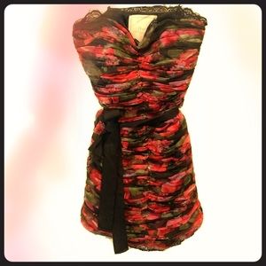 Multicolor RuchedStrapless Dress-Pearl by Georgina